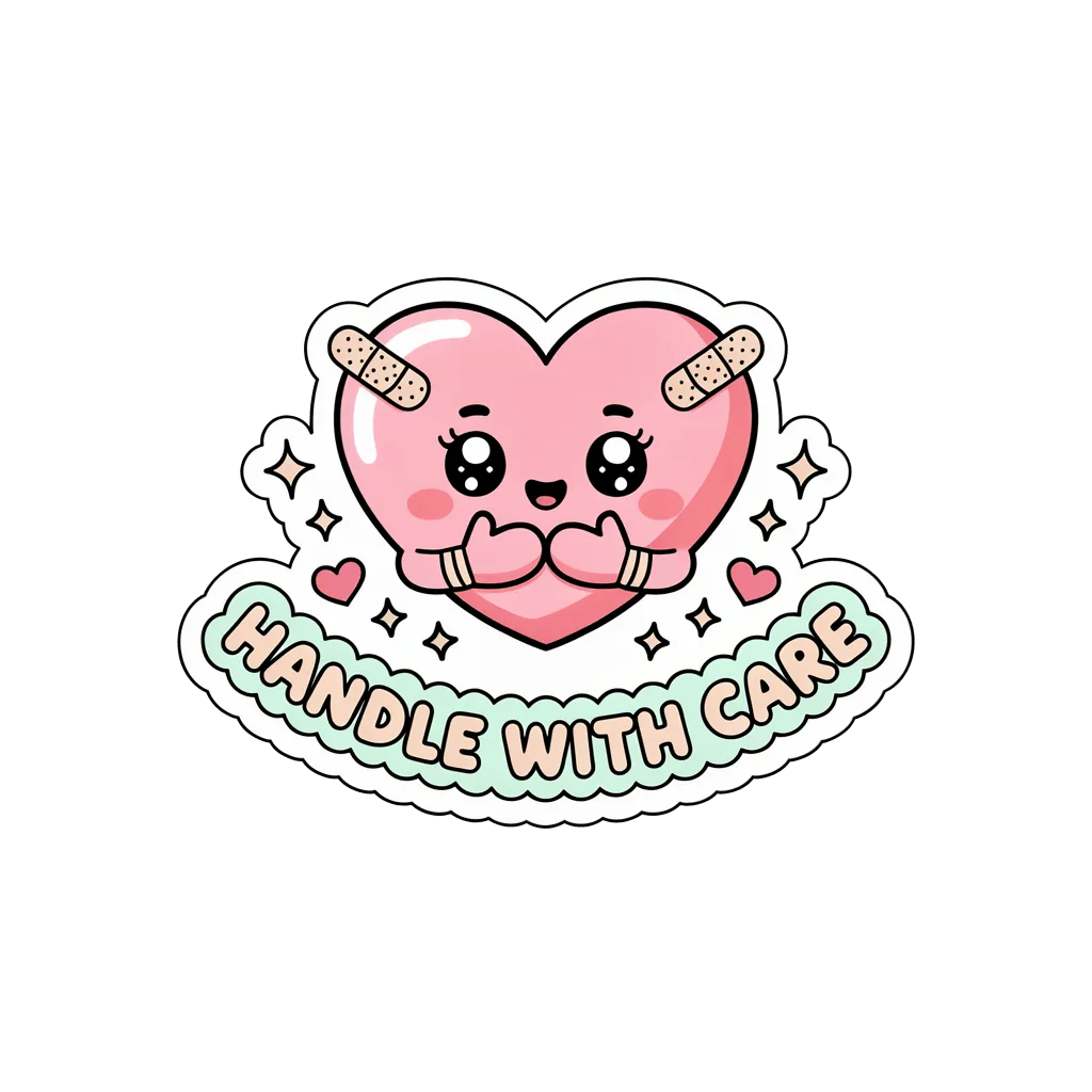 Cute Handle With Care Heart Kawaii Vinyl Sticker