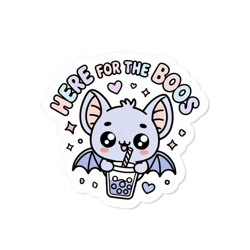 Cute Here for the Boos Bat Boba Halloween Sticker