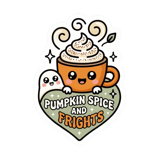 Pumpkin Spice and Frights Kawaii Ghost Coffee Sticker
