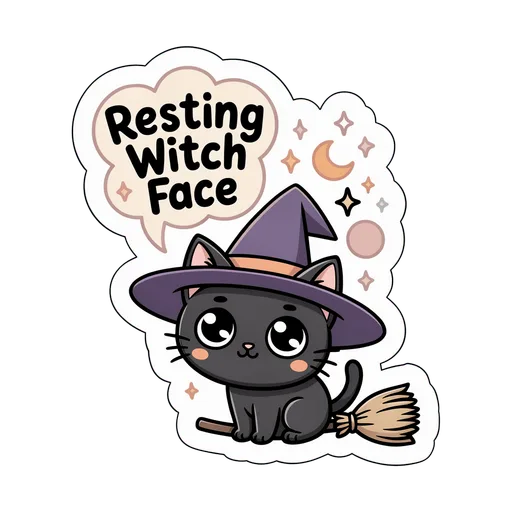 Cute Black Cat Resting Witch Face Halloween Sticker