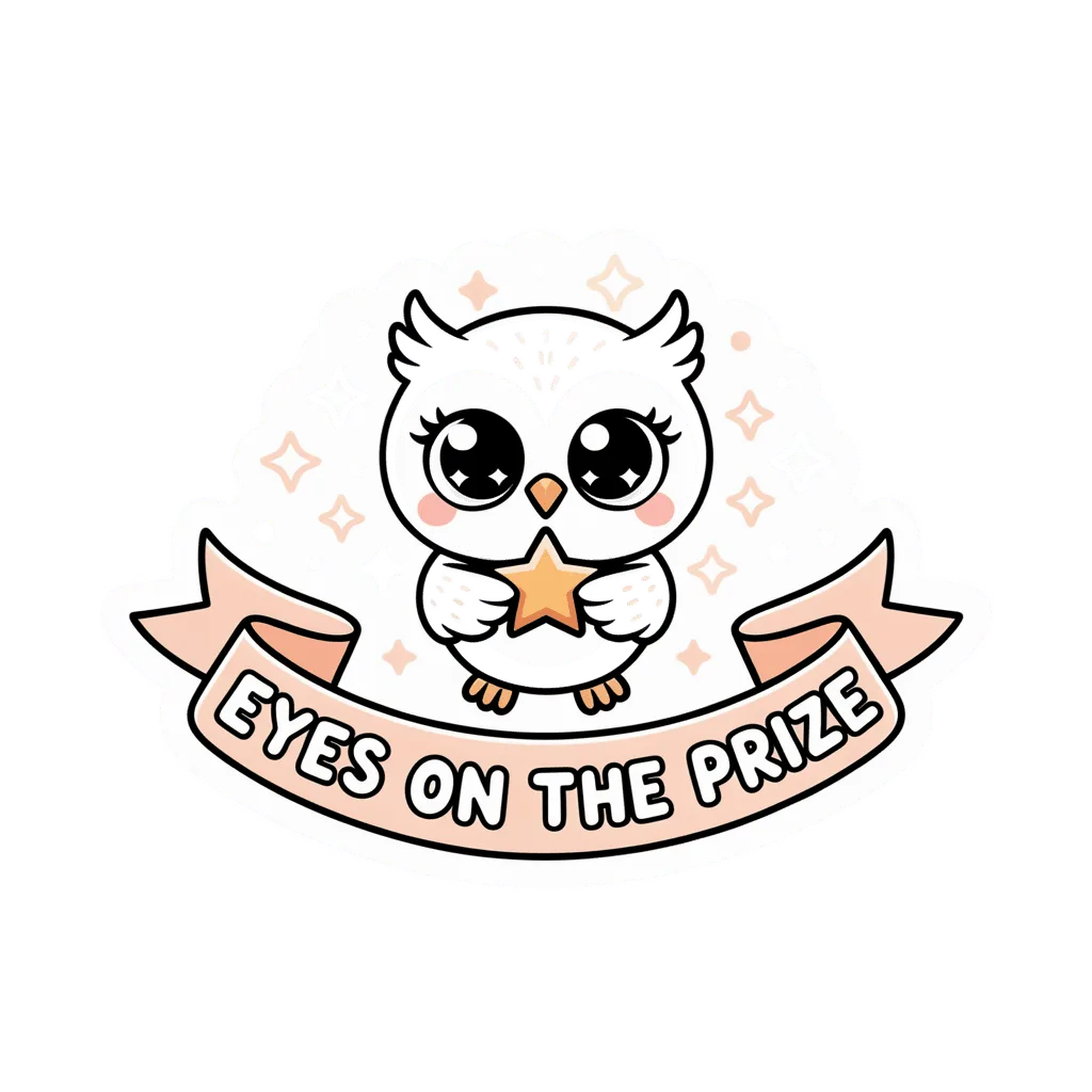 Cute Owl Eyes On The Prize Motivational Vinyl Sticker