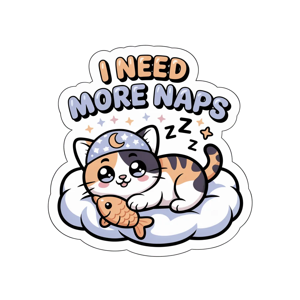 Cute Sleepy Kitten I Need More Naps Sticker