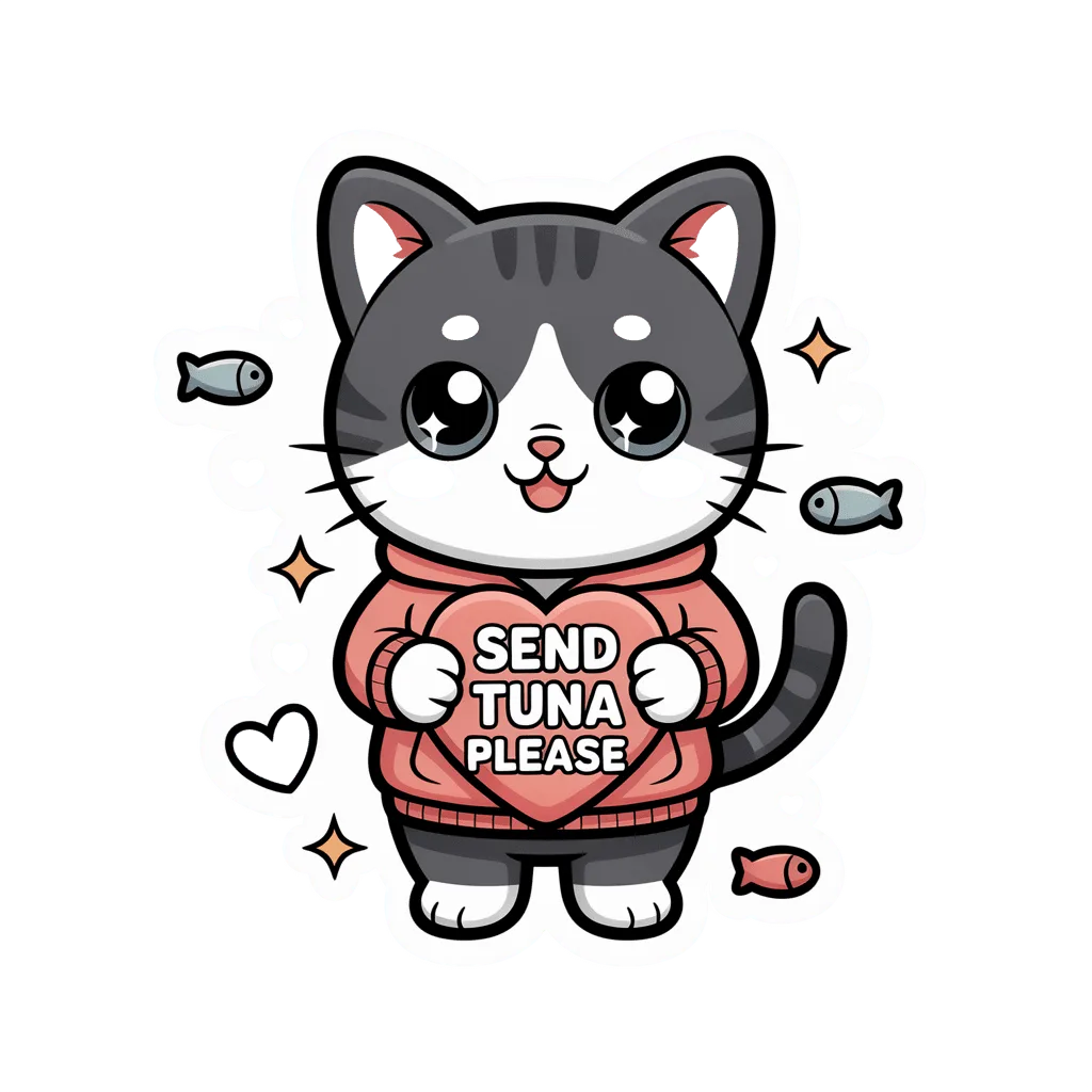 Cute Send Tuna Please Cat Vinyl Sticker