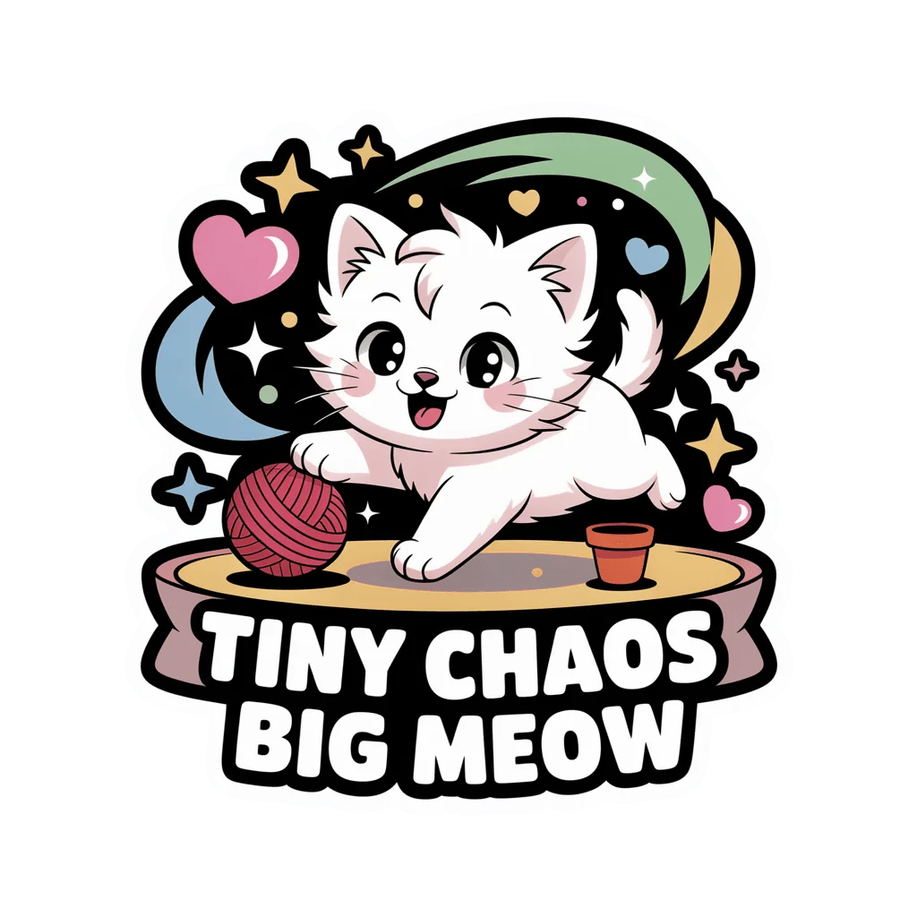 Cute White Kitten Vinyl Sticker - Tiny Chaos Big Meow Kawaii Cat Decal