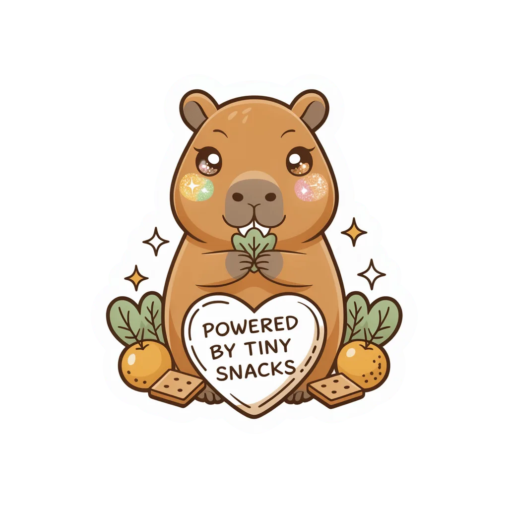 Cute Capybara Powered By Tiny Snacks Sticker