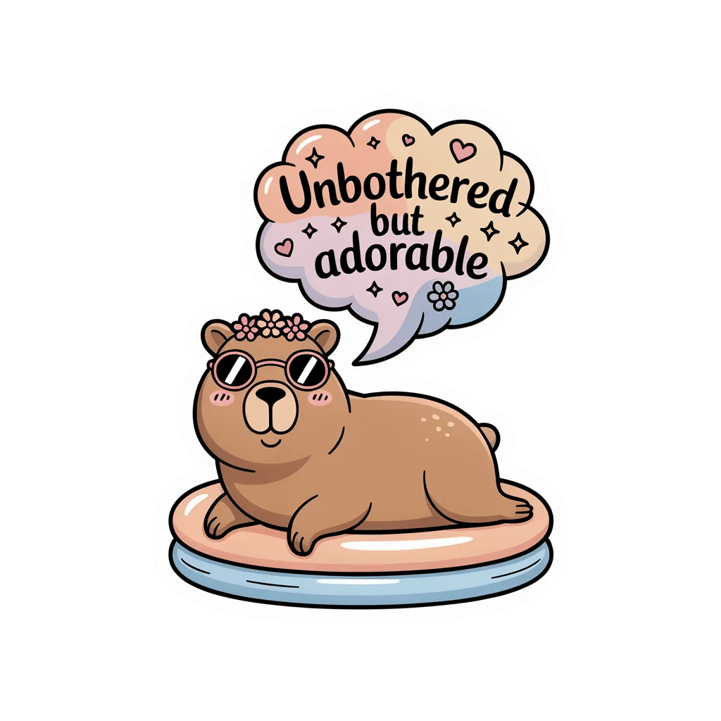 Unbothered But Adorable Capybara Vinyl Sticker