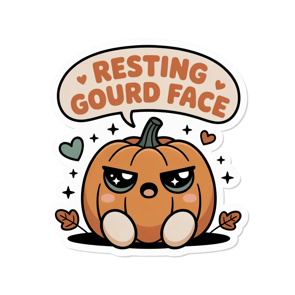 Funny Kawaii Resting Gourd Face Pumpkin Sticker