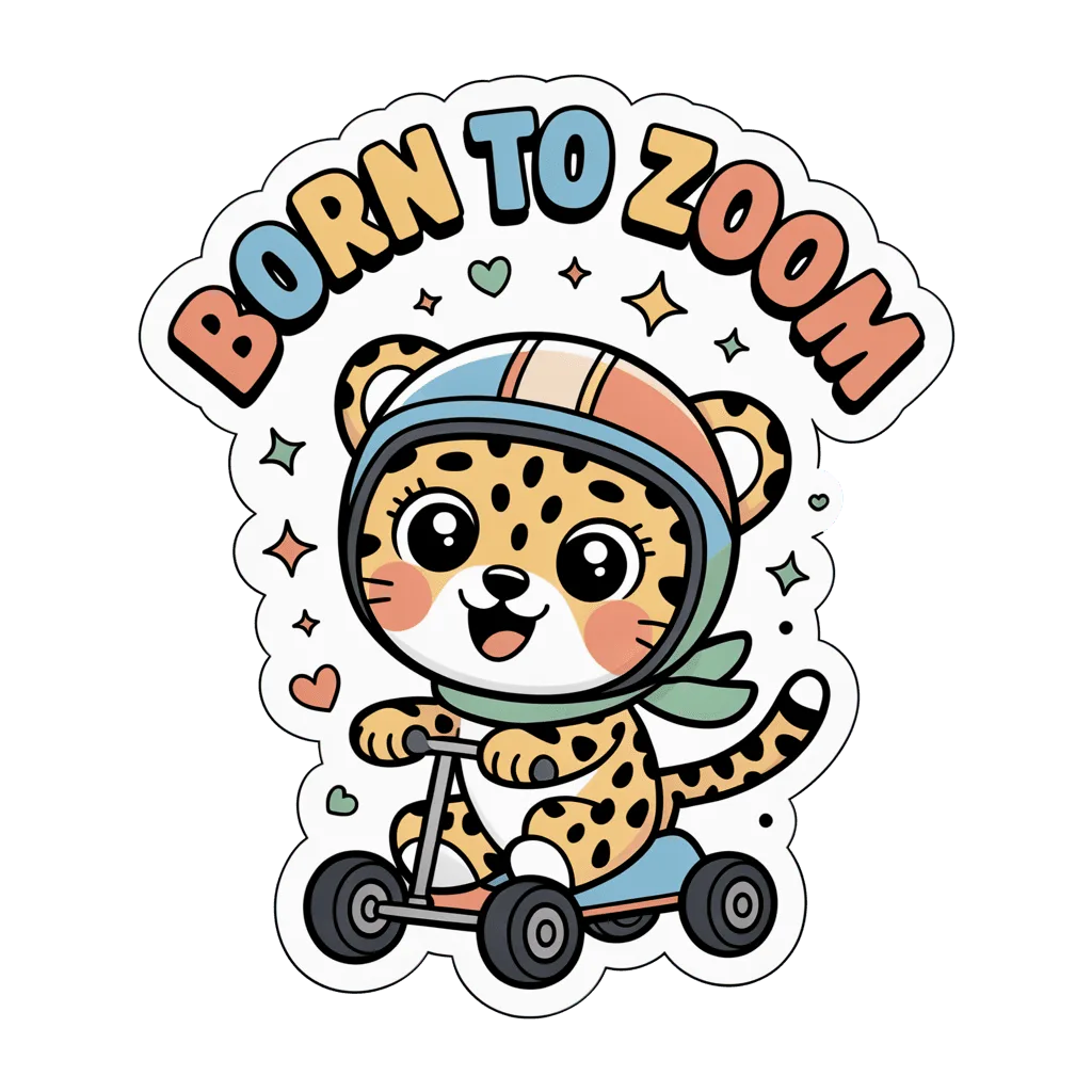 Cute Born to Zoom Cheetah Scooter Sticker