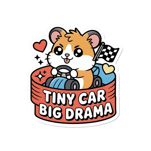 Cute Hamster Race Car Tiny Car Big Drama Sticker