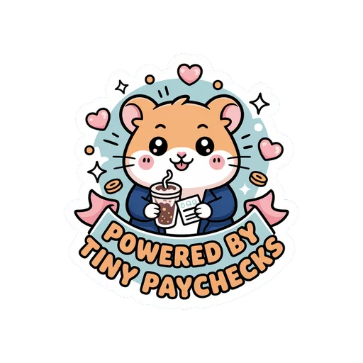 Cute Hamster Powered By Tiny Paychecks Sticker