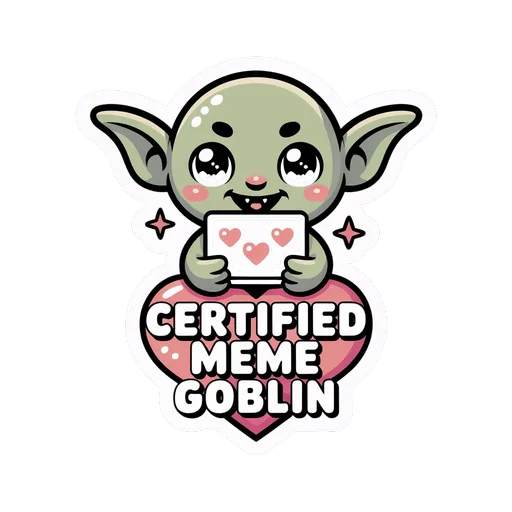 Certified Meme Goblin Cute Heart Vinyl Sticker
