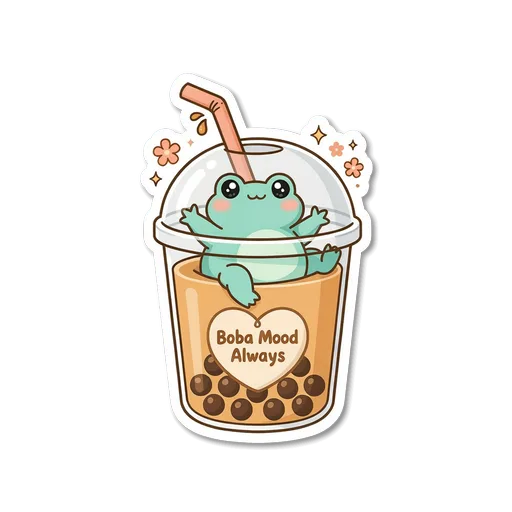 Cute Frog Boba Mood Always Vinyl Sticker