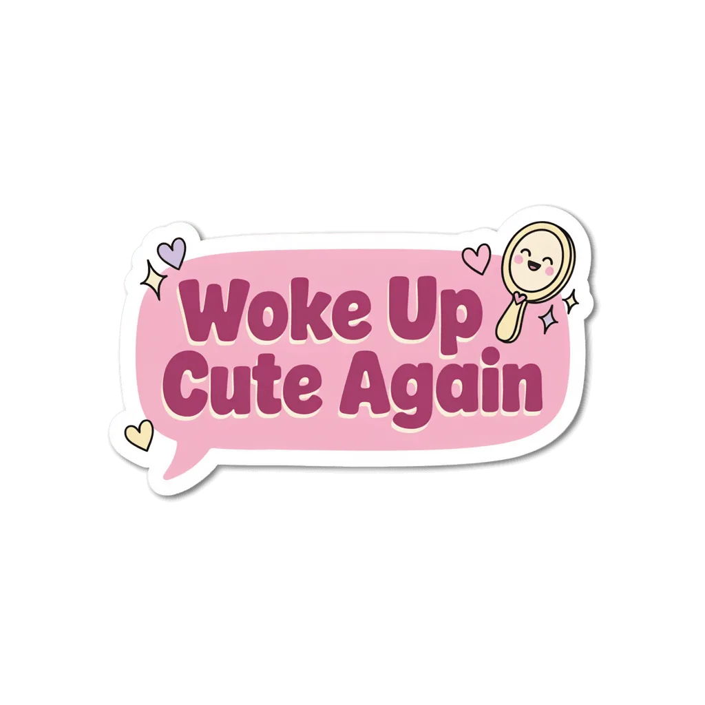 Woke Up Cute Again Pink Speech Bubble Sticker