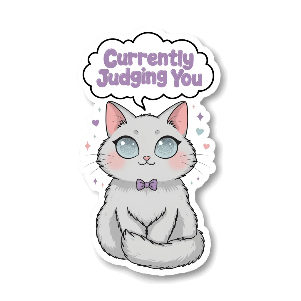Cute Judging Cat With Speech Bubble Vinyl Sticker