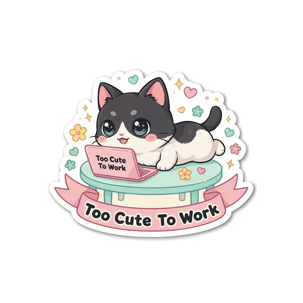 Cute Cat Too Cute To Work Vinyl Sticker