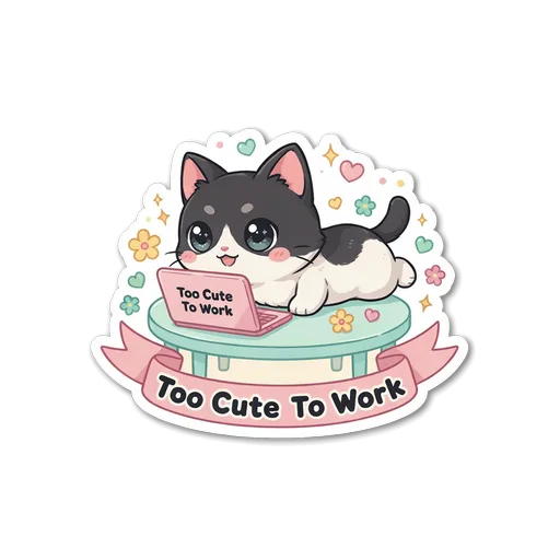 Cute Cat Too Cute To Work Vinyl Sticker