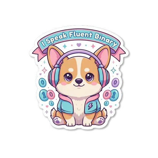 Cute Binary Corgi With Headphones Vinyl Sticker