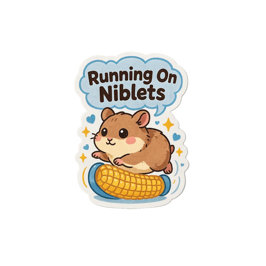 Cute Hamster Running On Corn Kawaii Vinyl Sticker