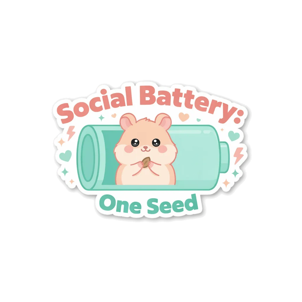 Cute Social Battery One Seed Hamster Vinyl Sticker