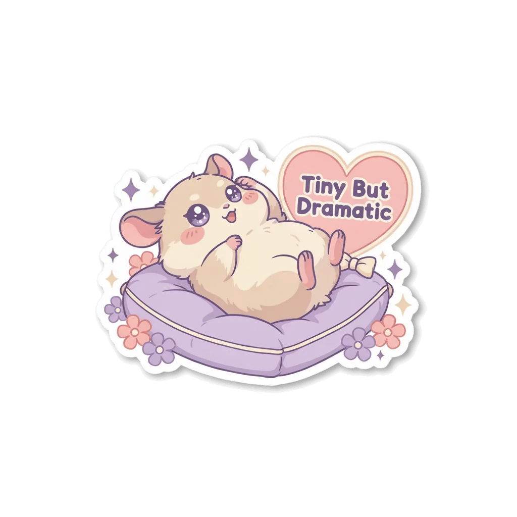 Cute Tiny But Dramatic Hamster Pillow Sticker