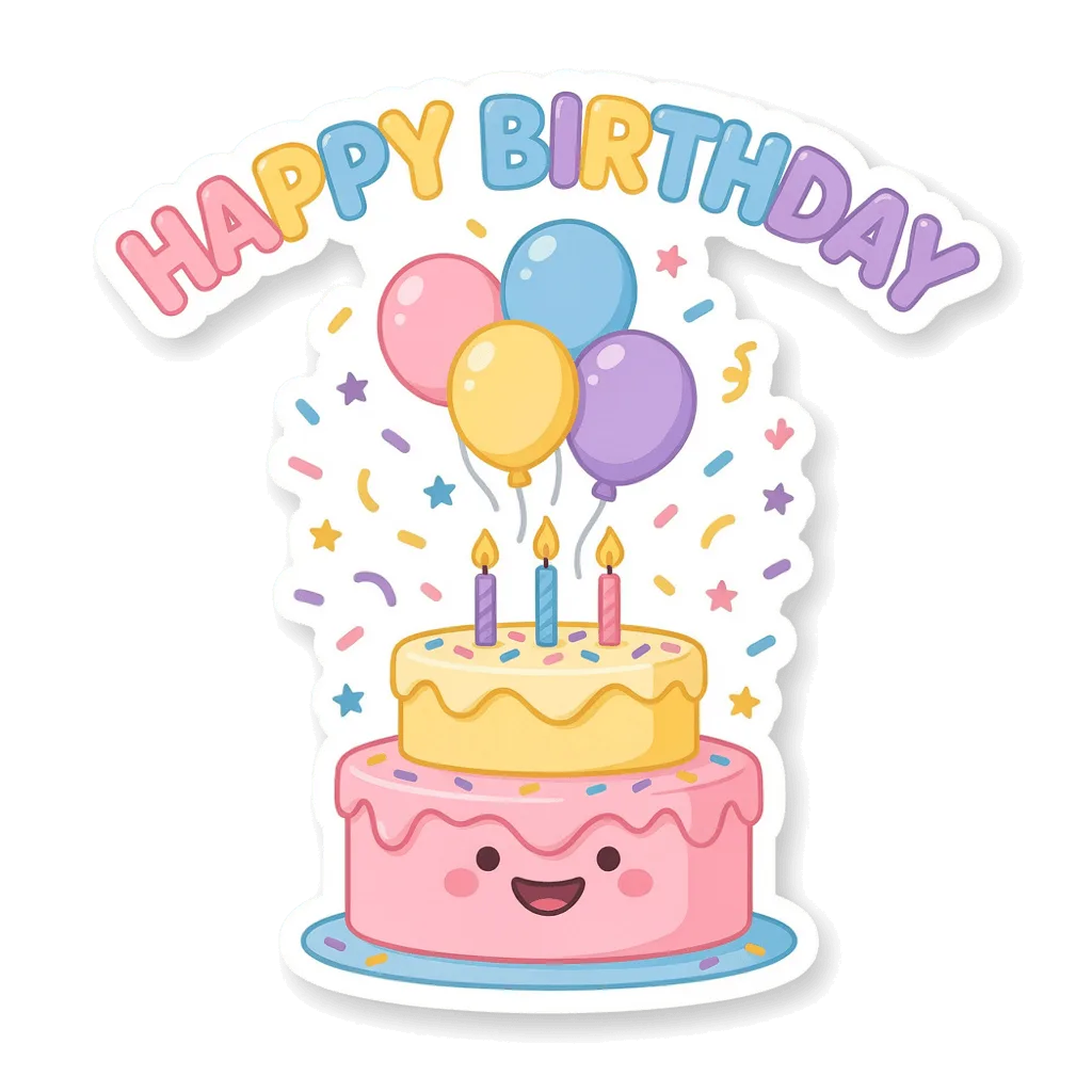 Cute Happy Birthday Cake Balloons Kawaii Vinyl Sticker