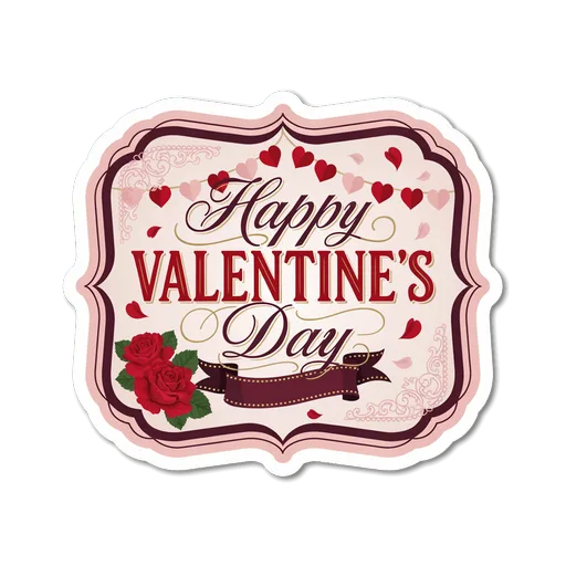Happy Valentine's Day Plaque Roses Vinyl Sticker