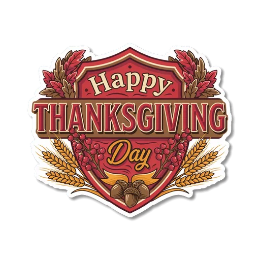 Happy Thanksgiving Day Shield Harvest Vinyl Sticker