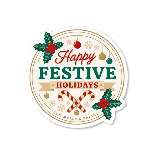 Happy Festive Holidays Christmas Badge Sticker