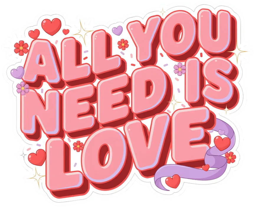 All You Need Is Love Retro Pink Quote Sticker