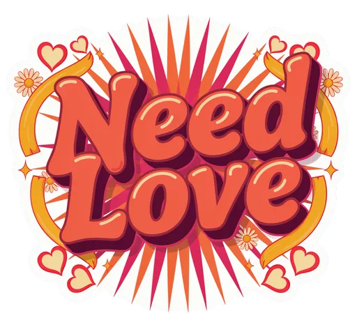 Retro Need Love Vinyl Sticker - Groovy Heart Waterproof Decal