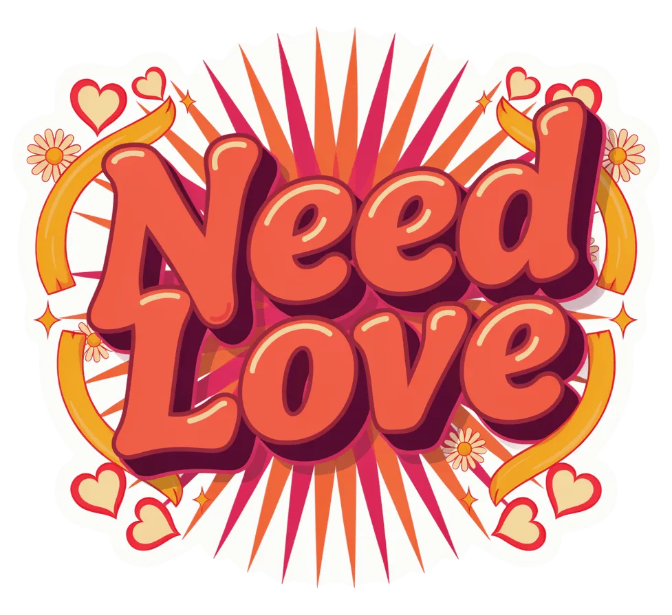 Retro Need Love Vinyl Sticker - Groovy Heart Waterproof Decal