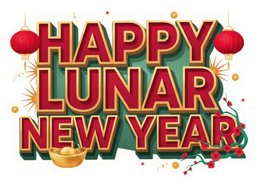 Happy Lunar New Year Sticker - Waterproof Red Gold Vinyl Decal