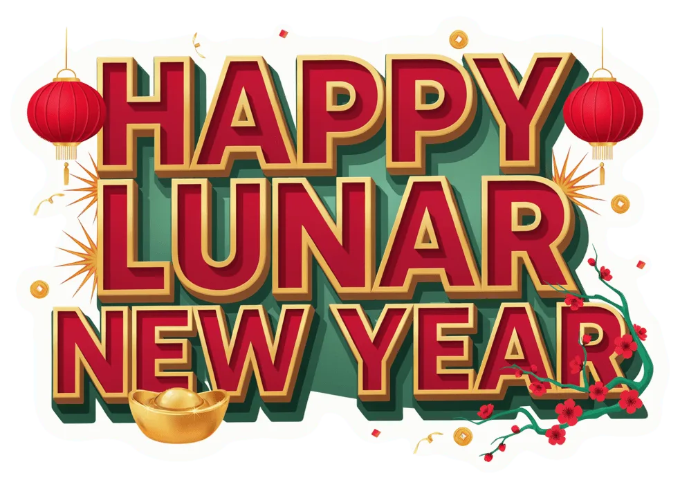 Happy Lunar New Year Sticker - Waterproof Red Gold Vinyl Decal