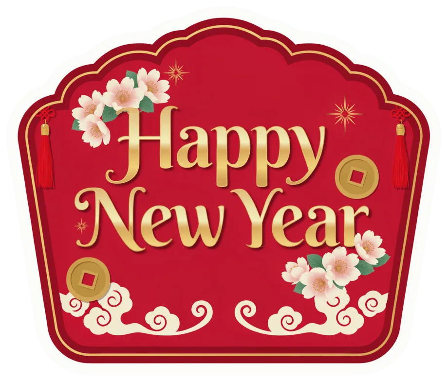 Happy Lunar New Year Sticker Red Floral Badge