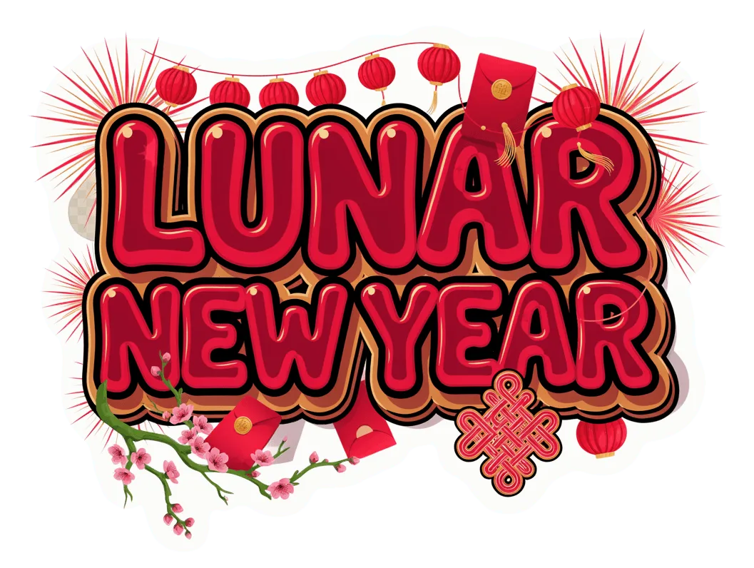Happy Lunar New Year Sticker - Waterproof Vinyl Red Lantern Design