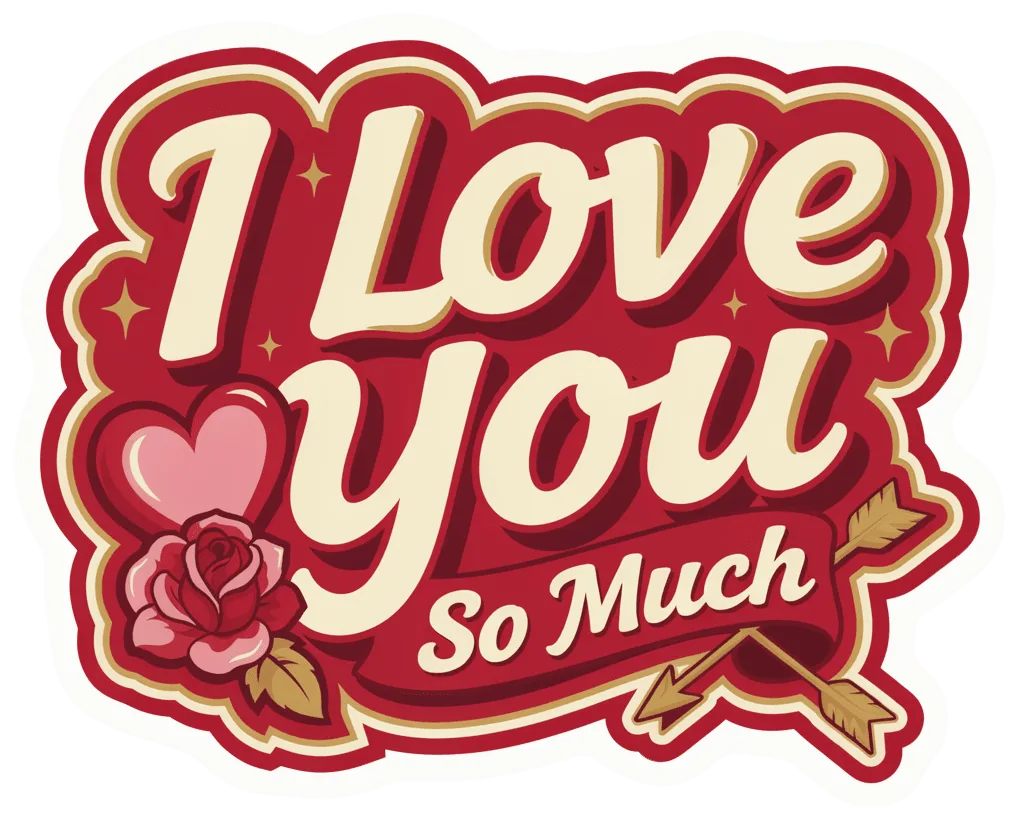 I Love You So Much Sticker - Retro Heart Rose Waterproof Vinyl Decal