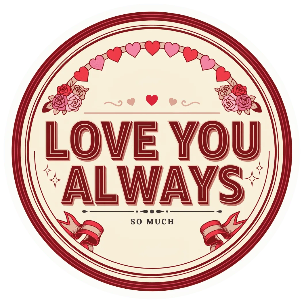 Love You Always Vinyl Sticker - Vintage Romantic Badge Decal