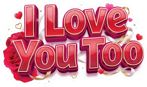 I Love You Too Sticker - Romantic Heart & Rose Waterproof Vinyl