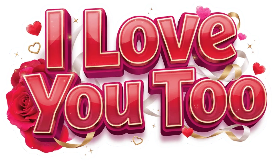 I Love You Too Sticker - Romantic Heart & Rose Waterproof Vinyl